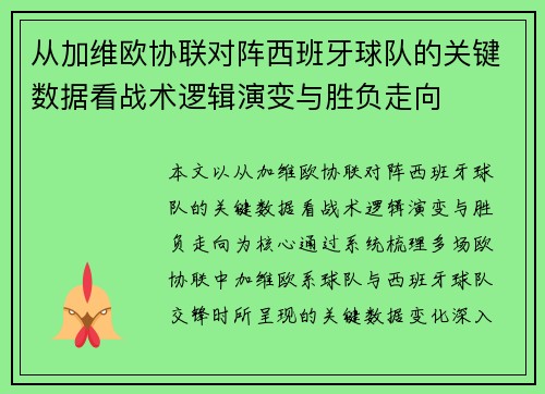 从加维欧协联对阵西班牙球队的关键数据看战术逻辑演变与胜负走向 从加维欧协联对阵西班牙球队的关键数据看战术逻辑演变与胜负走向